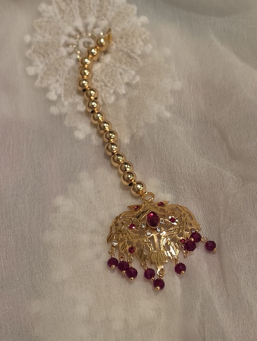 Traditional Gold-Tone Multi-Layer Necklace Set with Red Accents - Picture 9 of 16